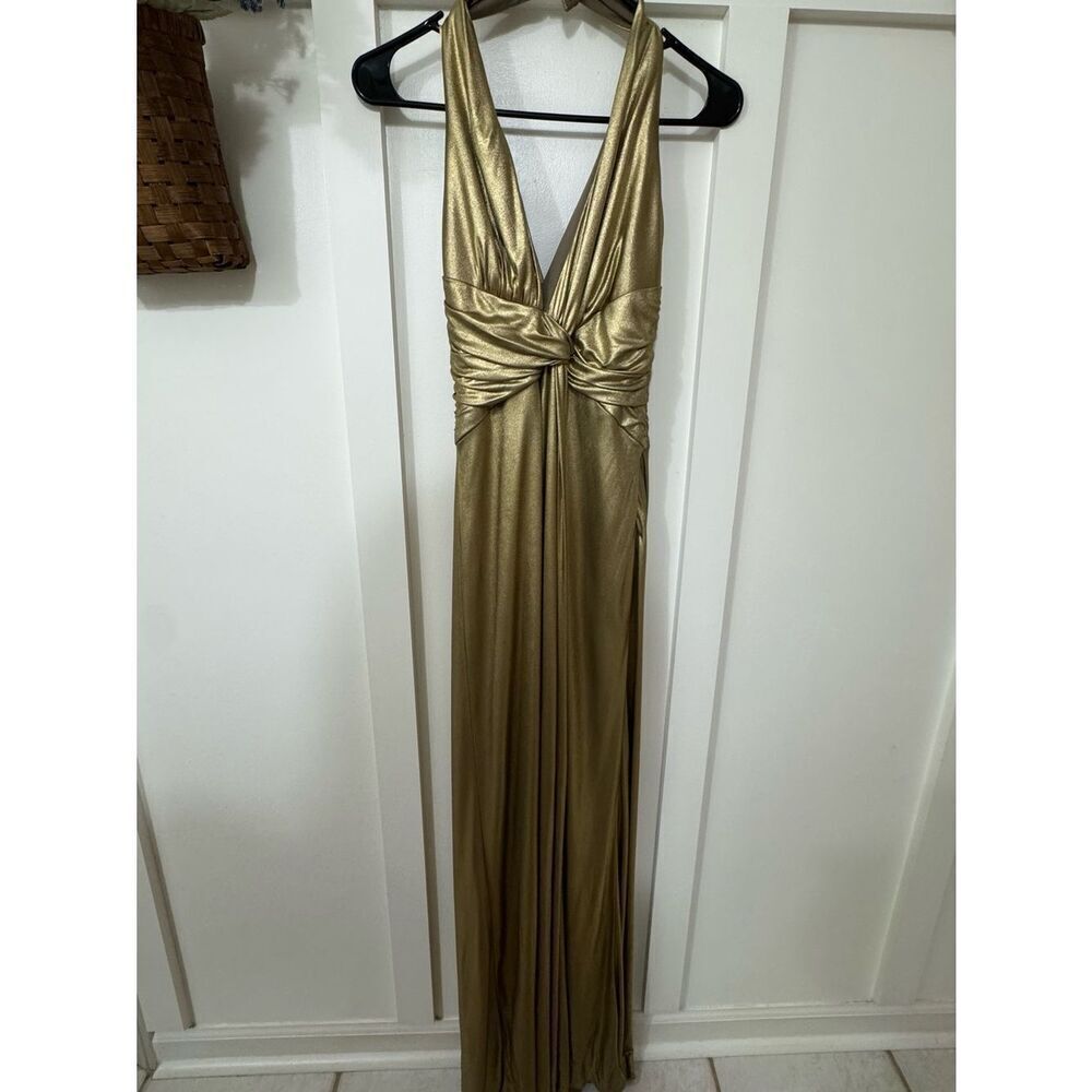 Vintage Trina Turk Metallic Gold Maxi Dress